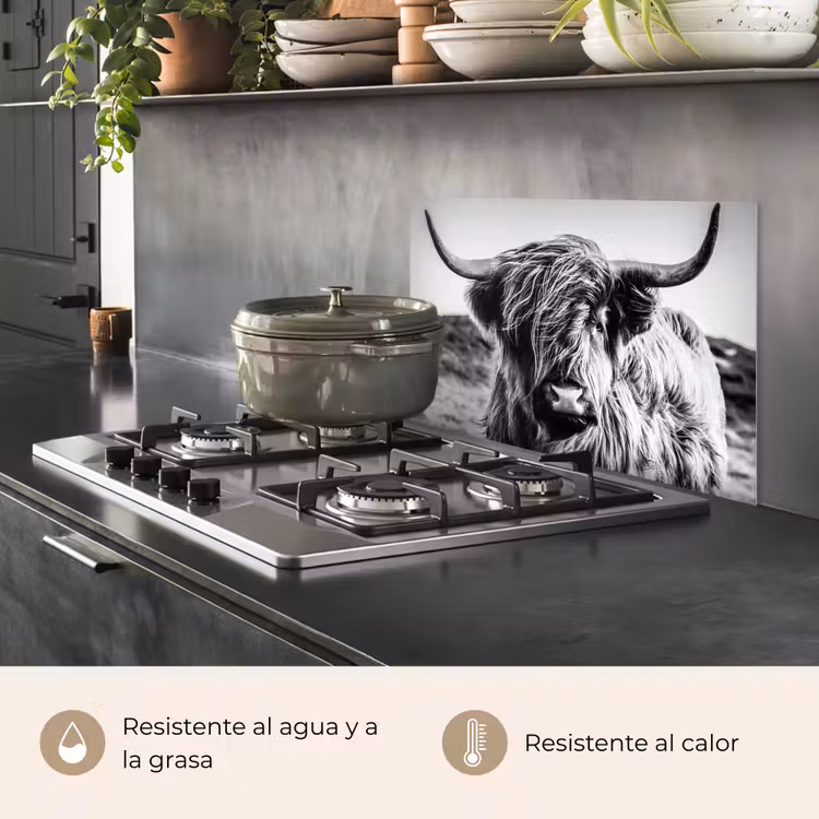 Salpicaderos de cocina - Highlander escocés - Naturaleza - Vaca - Negro - Blanco — 2
