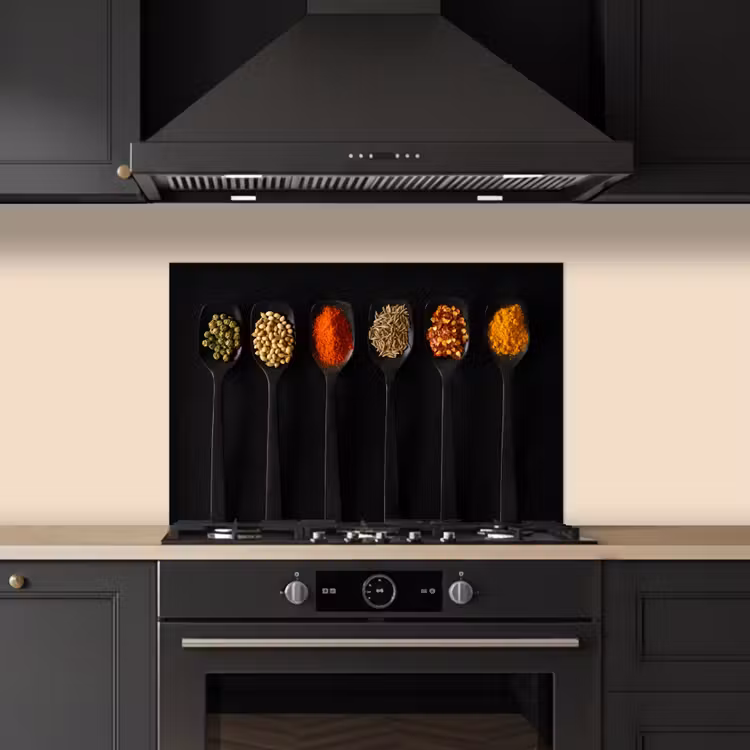 Salpicaderos de cocina - Cucharas - Especias - Negro - Especias - Rústico — 5