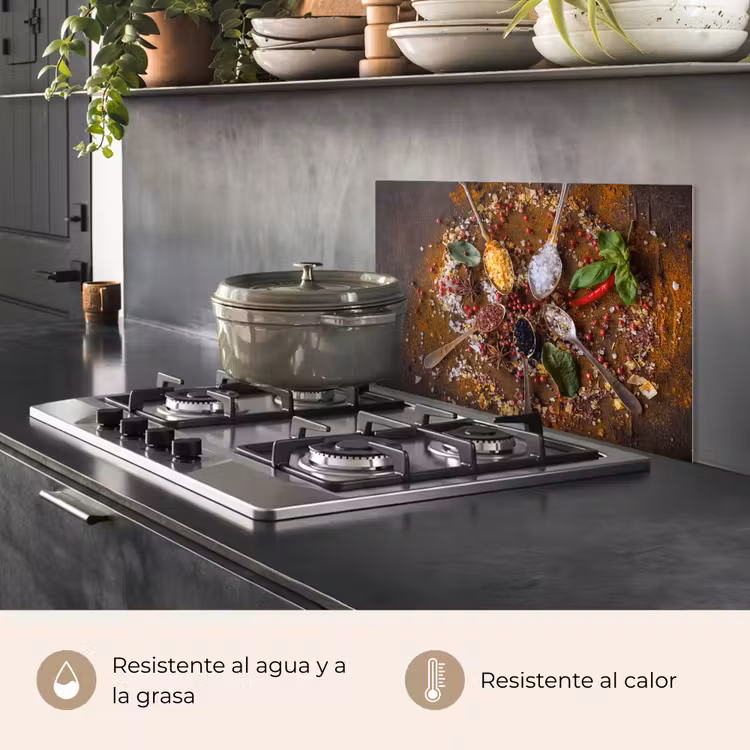 Salpicaderos de cocina - Especias - Hierbas - Cucharas - Sal - Marrón - Cocina — 2