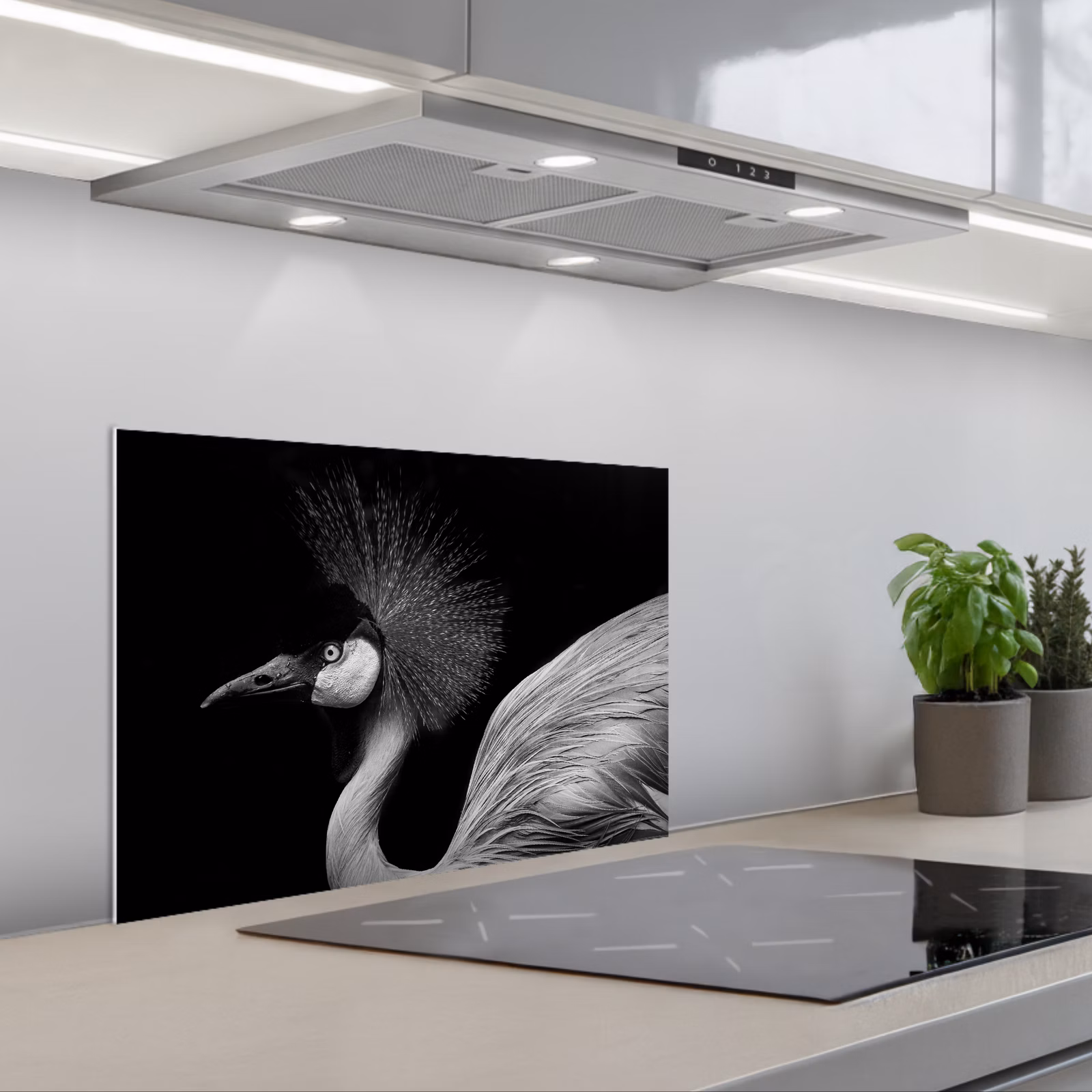 Salpicaderos de cocina - Grulla - Negro - Blanco - Pájaro - Animales — 1