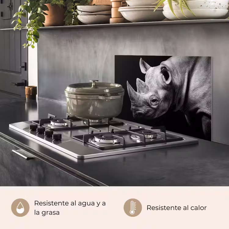 Salpicaderos de cocina - Animales - Rinoceronte - Negro - Blanco - Retrato — 2