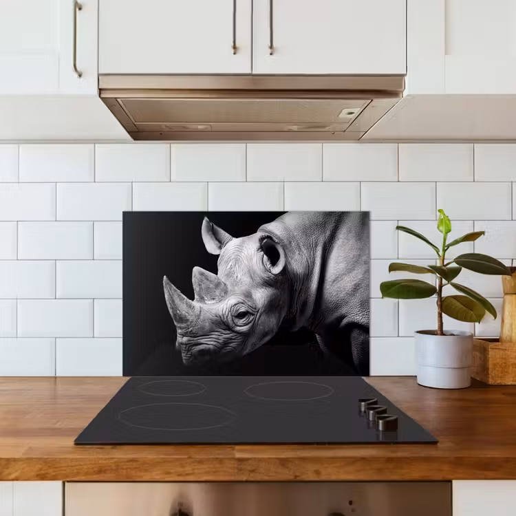 Salpicaderos de cocina - Animales - Rinoceronte - Negro - Blanco - Retrato — 3