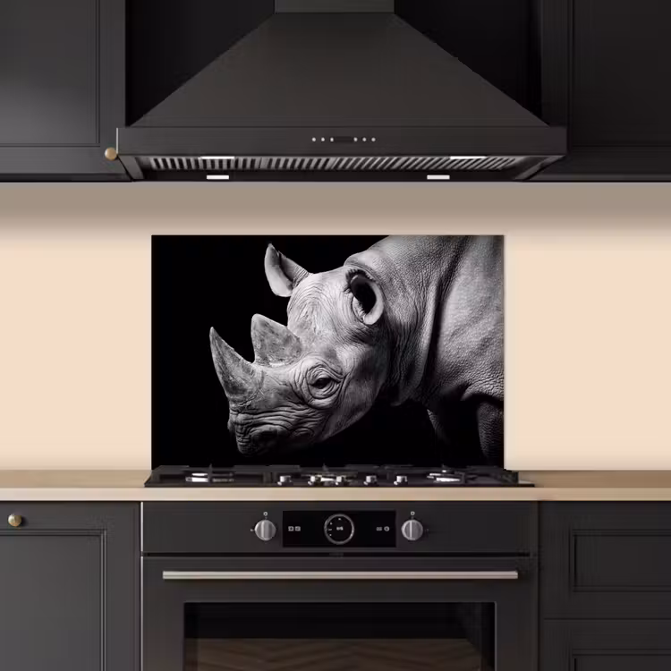 Salpicaderos de cocina - Animales - Rinoceronte - Negro - Blanco - Retrato — 5