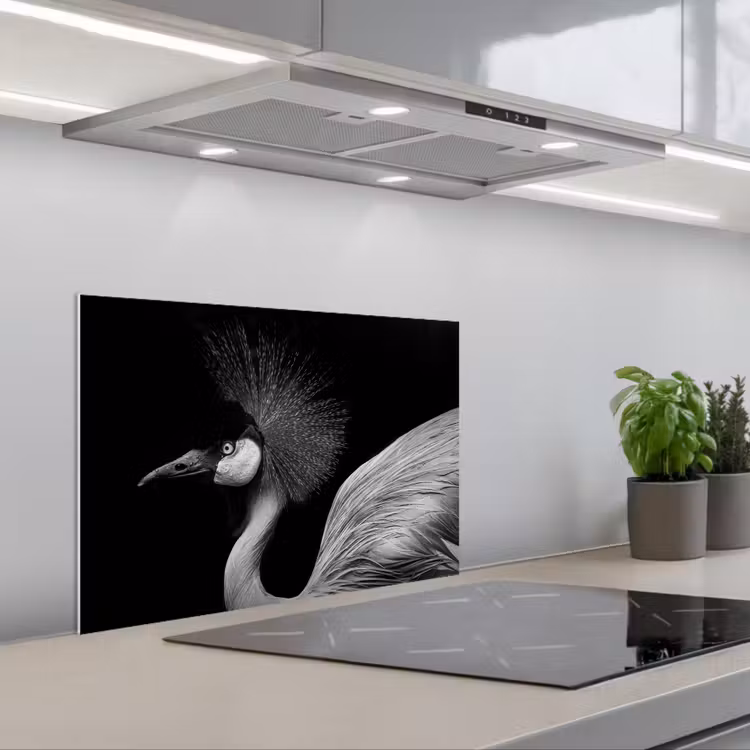 Salpicaderos de cocina - Grulla - Negro - Blanco - Pájaro - Animales — 1