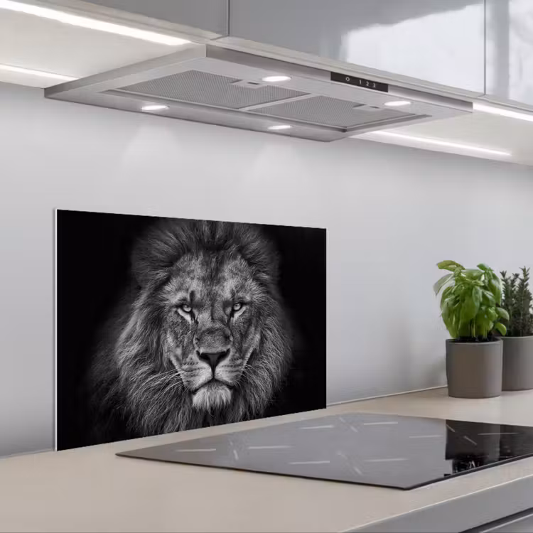 Salpicaderos de cocina - León - Animales - Negro - Blanco — 1