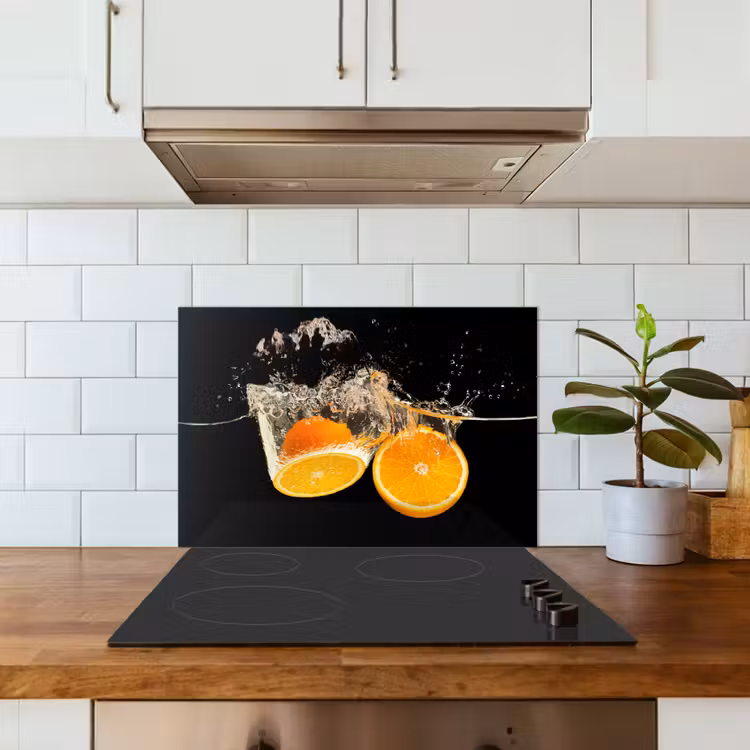 Salpicaderos de cocina - Naranja - Naturaleza muerta - Agua - Negro - Fruta — 3