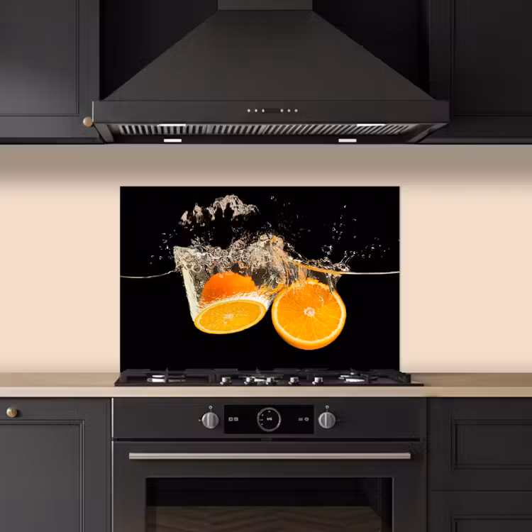 Salpicaderos de cocina - Naranja - Naturaleza muerta - Agua - Negro - Fruta — 5