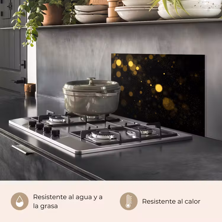 Salpicaderos de cocina - Dorado - Abstracto - Lujo - Negro — 2