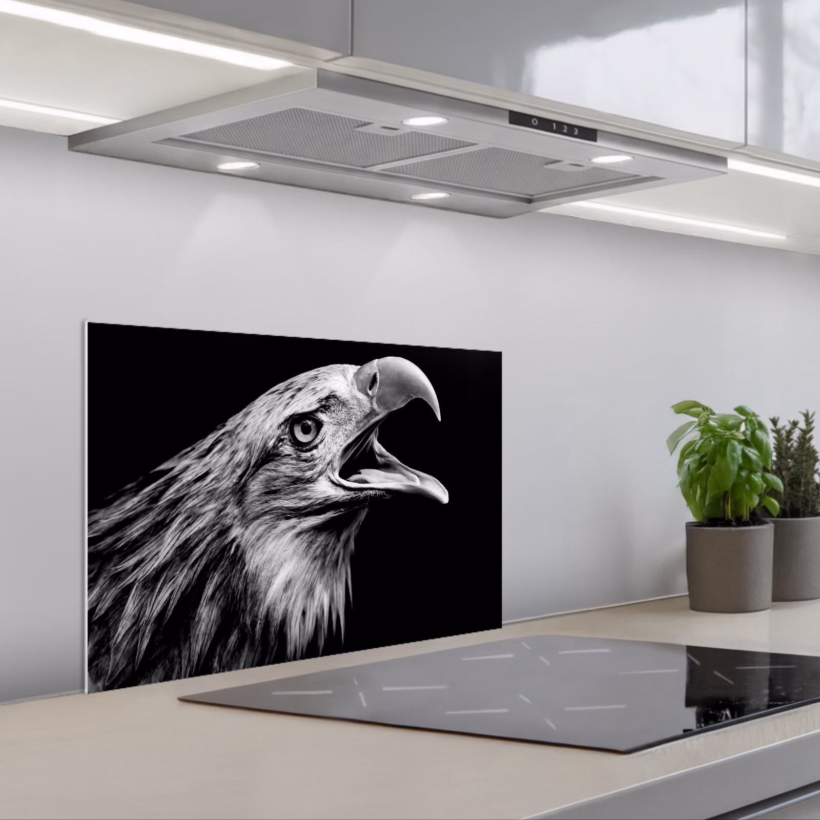 Salpicaderos de cocina - Águila - Retrato - Aves de rapiña - Blanco y negro - Pájaro — 1