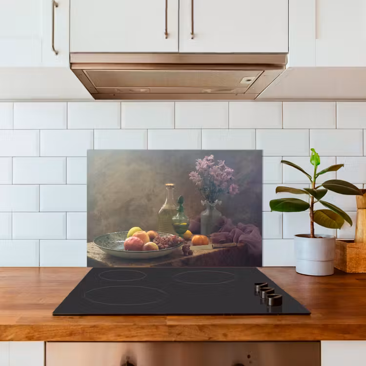 Salpicaderos de cocina - Bodegón - Artístico - Pintura - Flores - Púrpura - Fruta - Iluminación — 3