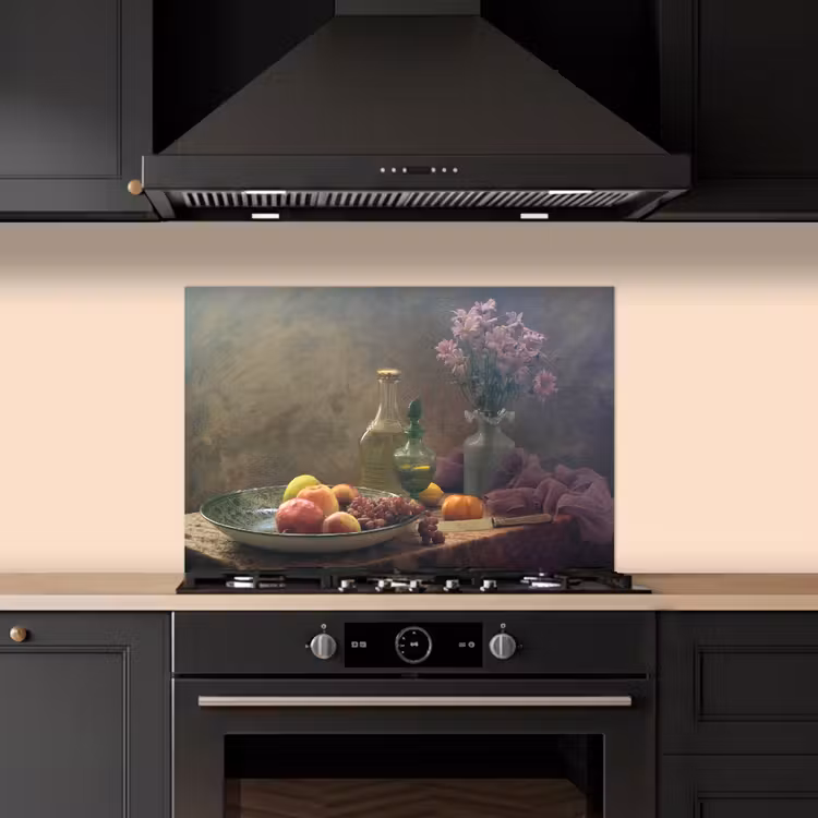 Salpicaderos de cocina - Bodegón - Artístico - Pintura - Flores - Púrpura - Fruta - Iluminación — 5