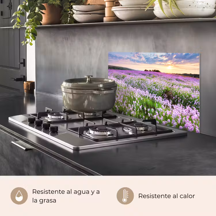 Salpicaderos de cocina - Flores - Lavanda - Púrpura - Cielo - Puesta de sol - Pradera - Naturaleza — 2