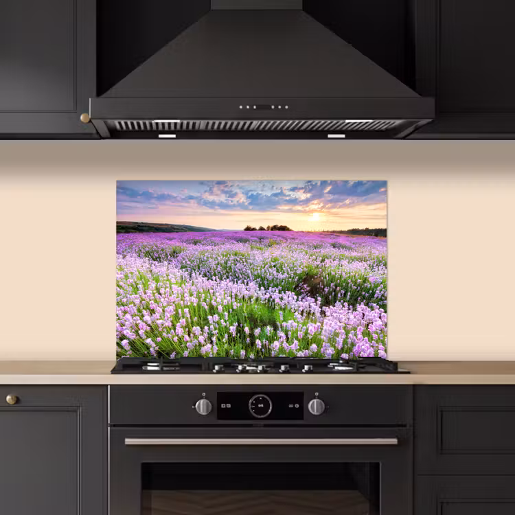 Salpicaderos de cocina - Flores - Lavanda - Púrpura - Cielo - Puesta de sol - Pradera - Naturaleza — 5