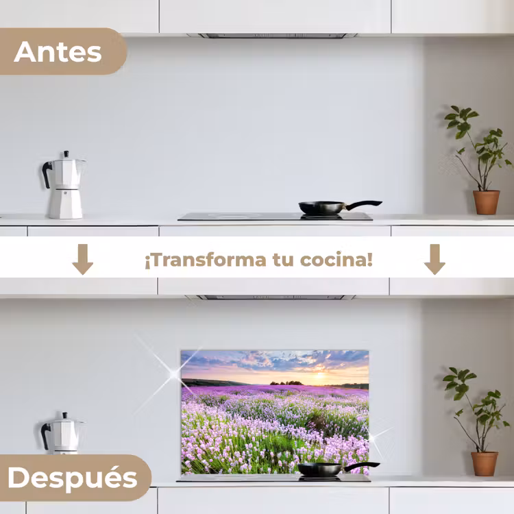 Salpicaderos de cocina - Flores - Lavanda - Púrpura - Cielo - Puesta de sol - Pradera - Naturaleza — 7