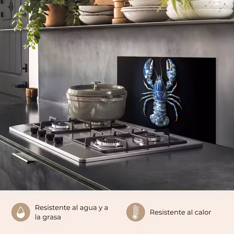 Salpicaderos de cocina - Langosta - Azul de Delft - Escudo - Resistente — 2
