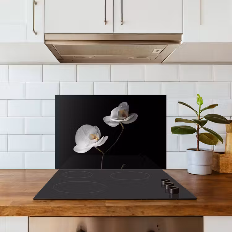 Salpicaderos de cocina - Orquídea - Flores - Negro - Blanco - Naturaleza muerta — 3