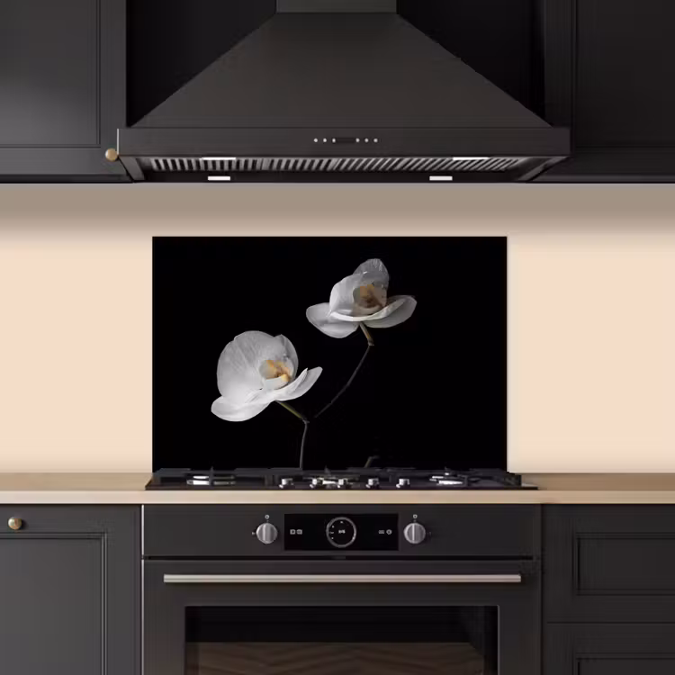 Salpicaderos de cocina - Orquídea - Flores - Negro - Blanco - Naturaleza muerta — 5