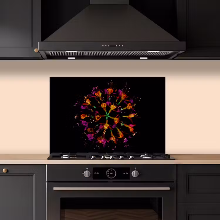 Salpicaderos de cocina - Flores - Naranja - Rosa - Negro — 5
