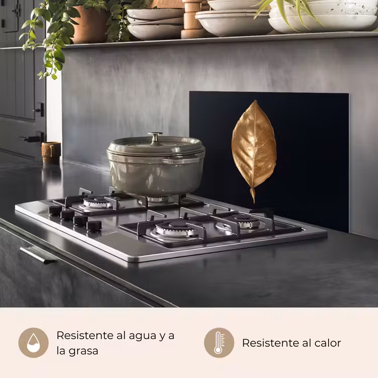 Salpicaderos de cocina - Hojas - Chic - Oro - Plantas - Negro — 2