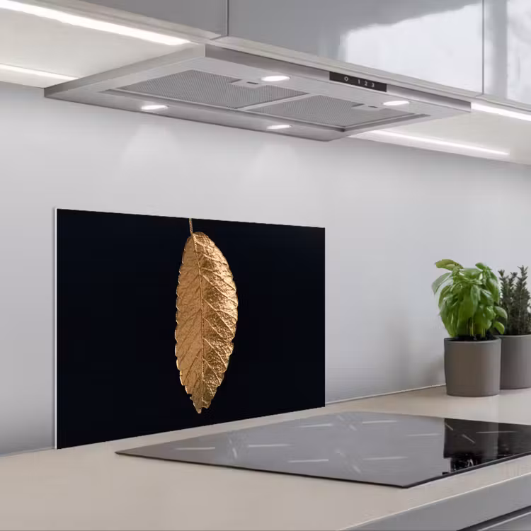 Salpicaderos de cocina - Hojas - Negro - Oro - Lujo - Naturaleza — 1