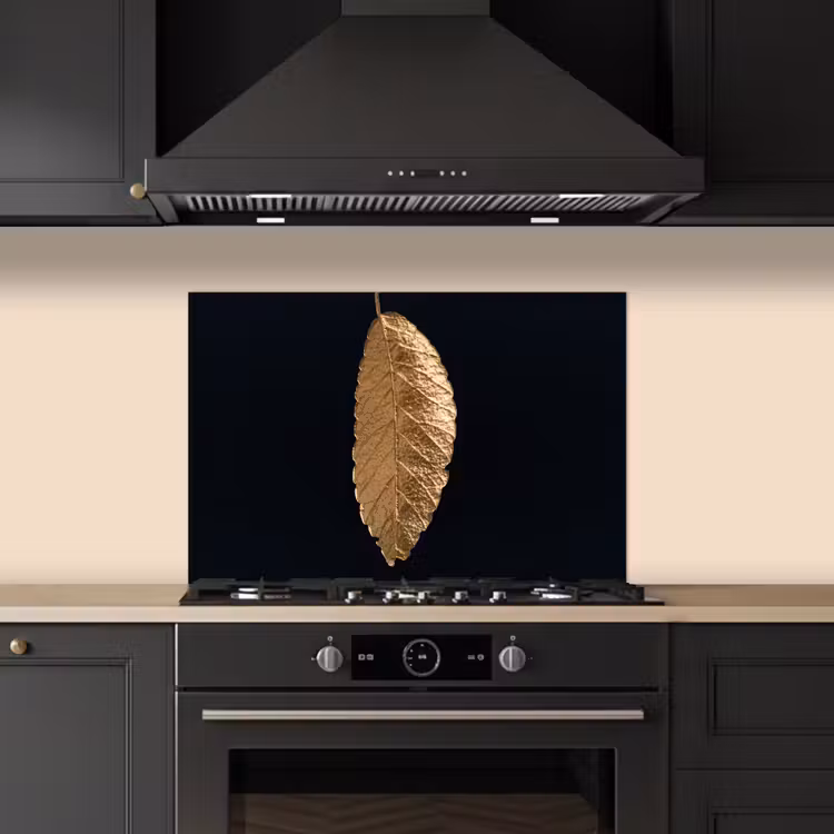 Salpicaderos de cocina - Hojas - Negro - Oro - Lujo - Naturaleza — 5