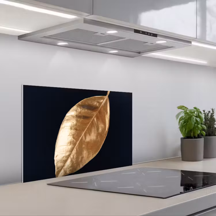 Salpicaderos de cocina - Hojas - Negro y oro - Lujo - Naturaleza - Plantas — 1