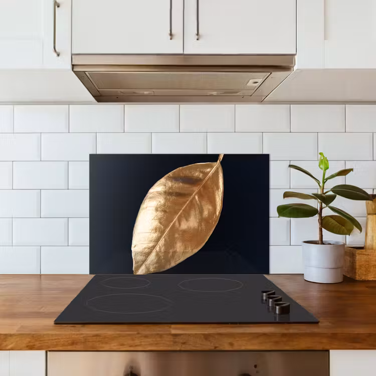 Salpicaderos de cocina - Hojas - Negro y oro - Lujo - Naturaleza - Plantas — 3