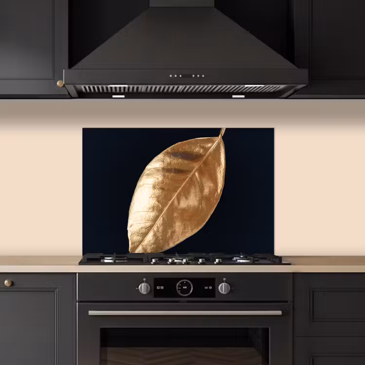 Salpicaderos de cocina - Hojas - Negro y oro - Lujo - Naturaleza - Plantas — 5