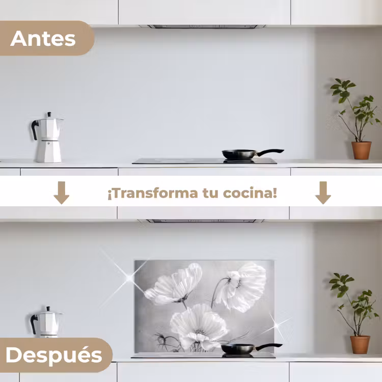 Salpicaderos de cocina - Naturaleza muerta - Flores - Blanco y negro - Amapola - Botánico — 7