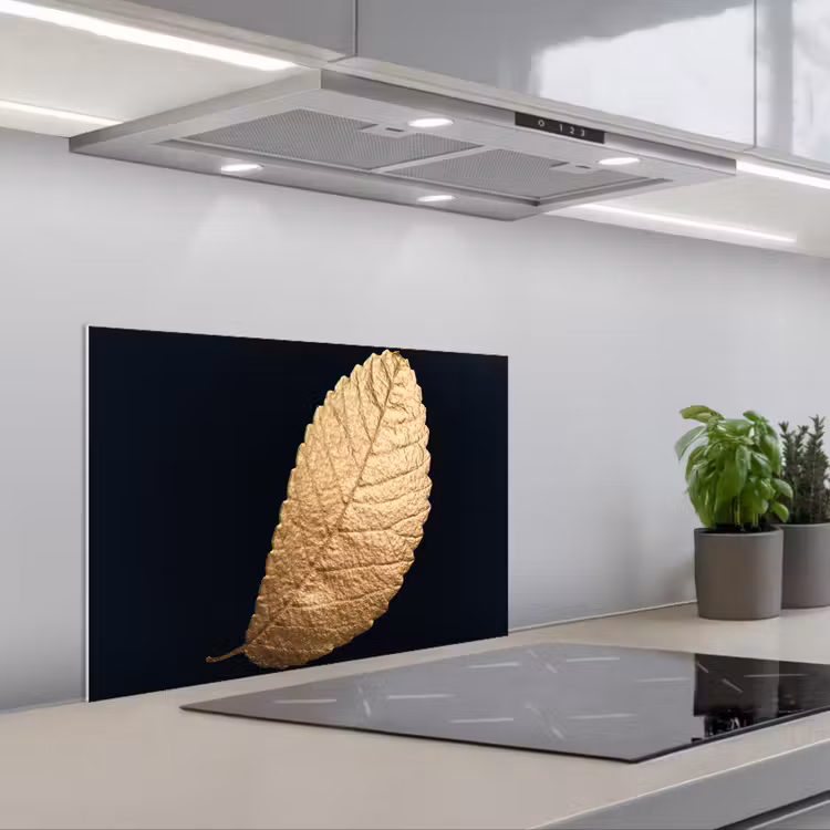 Salpicaderos de cocina - Oro - Hojas - Negro - Plantas - Lujo - Naturaleza — 1