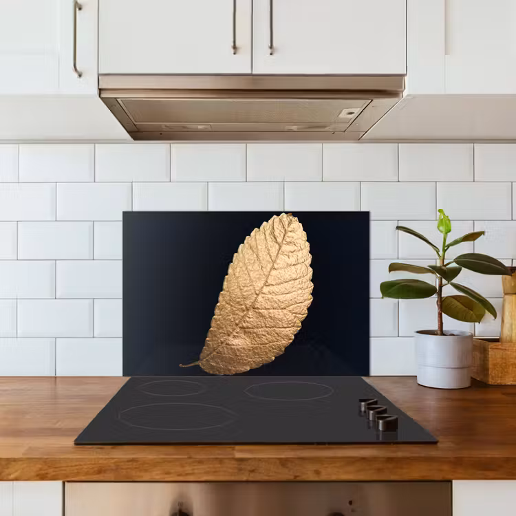 Salpicaderos de cocina - Oro - Hojas - Negro - Plantas - Lujo - Naturaleza — 3