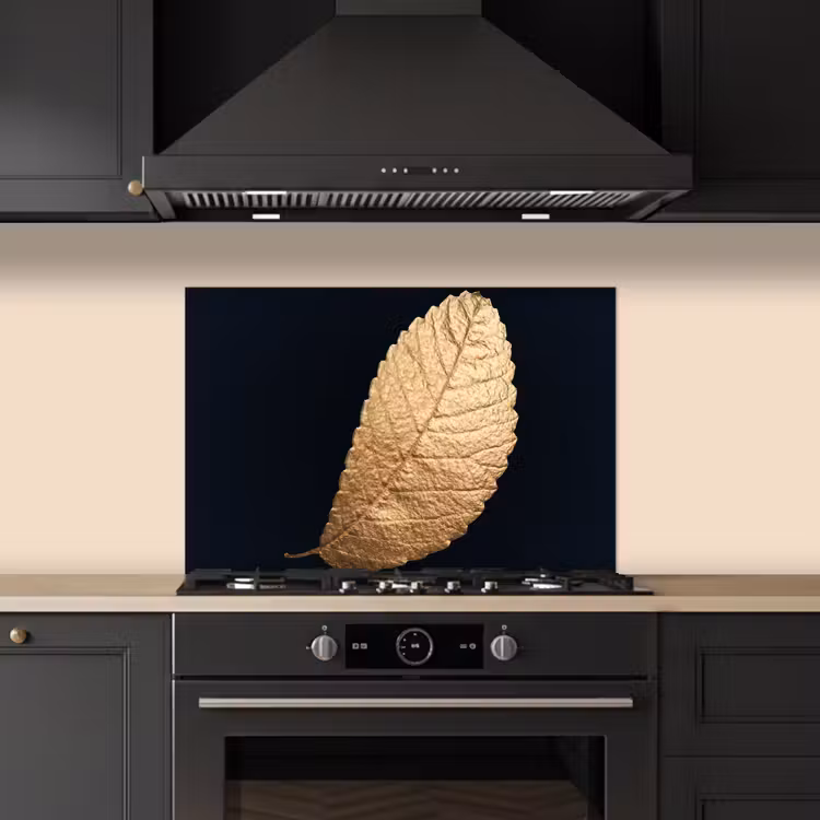 Salpicaderos de cocina - Oro - Hojas - Negro - Plantas - Lujo - Naturaleza — 5