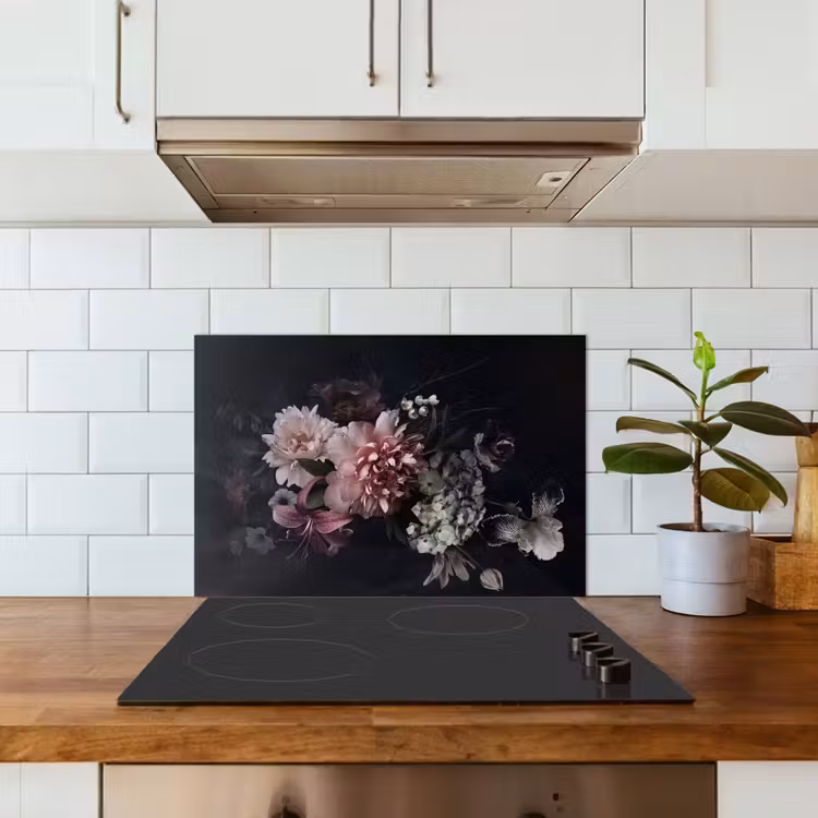 Salpicaderos de cocina - Flores - Vintage - Pastel - Rosa - Blanco — 3