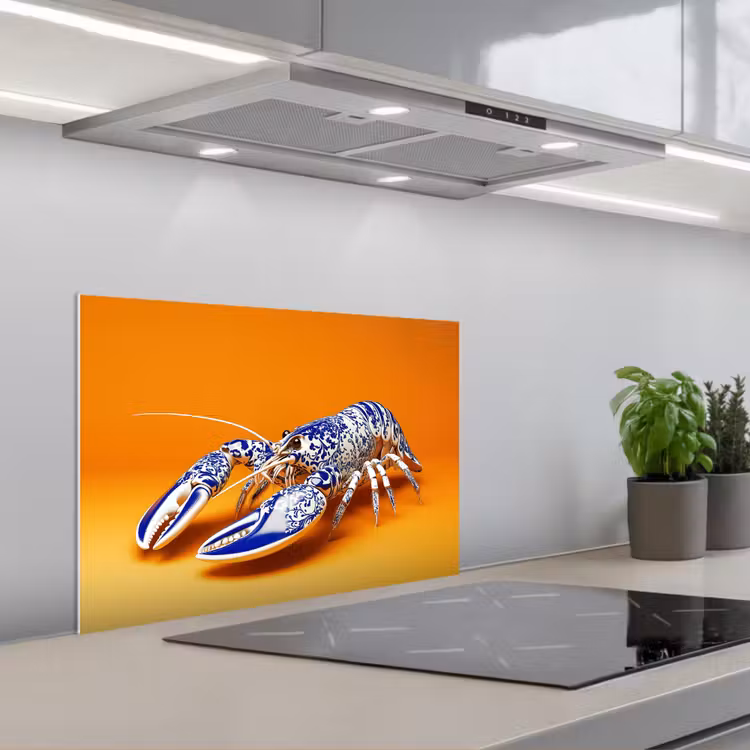 Salpicaderos de cocina - Langosta - Azul de Delft - Escudo - Resistente - Naranja — 1