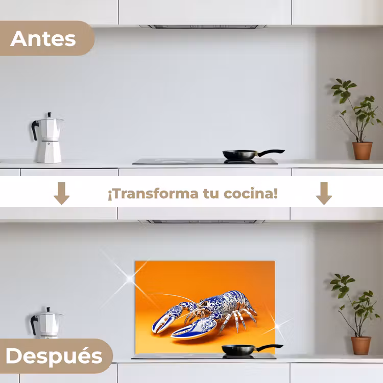 Salpicaderos de cocina - Langosta - Azul de Delft - Escudo - Resistente - Naranja — 7