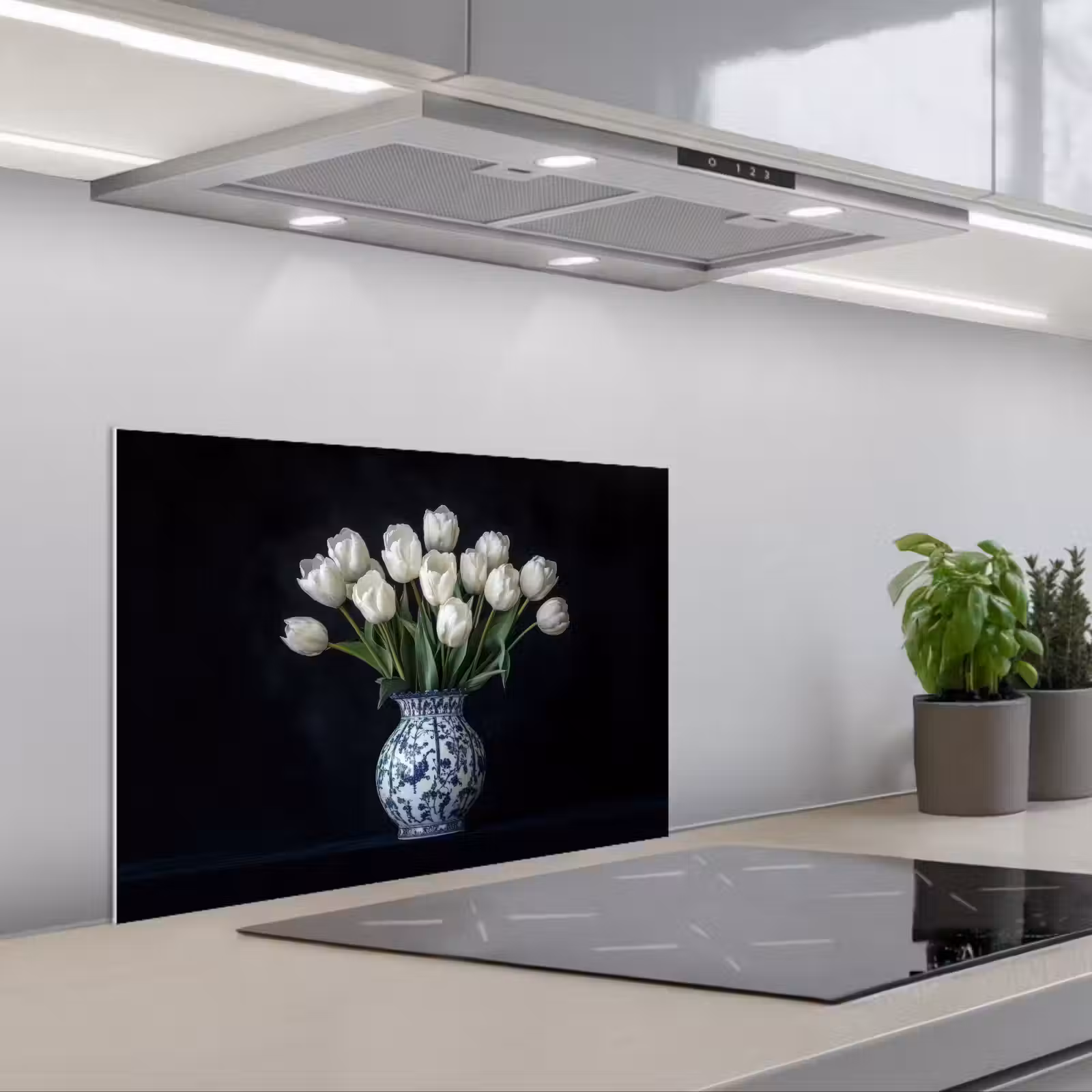 Salpicaderos de cocina - Blanco - Flores - Tulipanes - Jarrón — 1