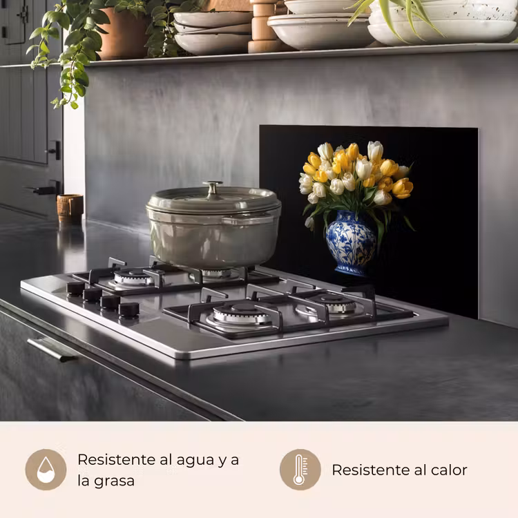 Salpicaderos de cocina - Amarillo - Tulipanes - Jarrón - Flores — 2