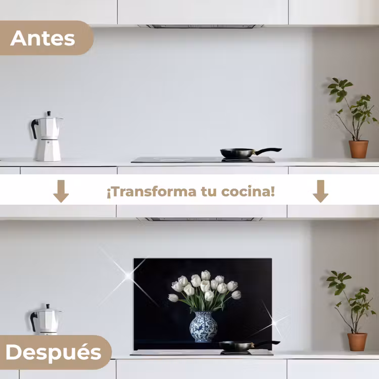 Salpicaderos de cocina - Blanco - Flores - Tulipanes - Jarrón — 7