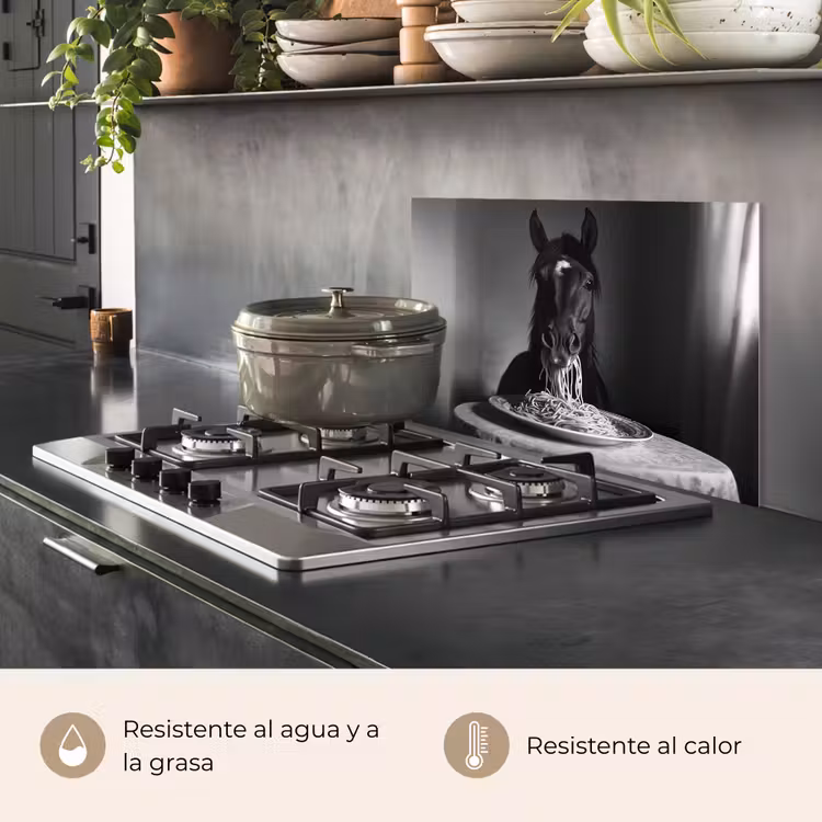 Salpicaderos de cocina - Caballo - Plato - Pasta - Mantel - Blanco y negro - Animales — 2