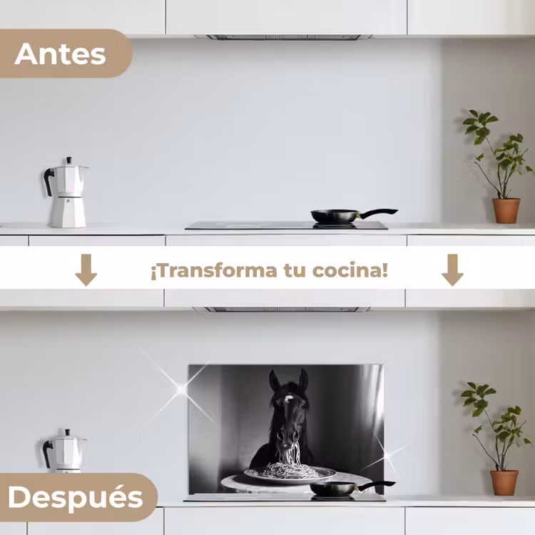 Salpicaderos de cocina - Caballo - Plato - Pasta - Mantel - Blanco y negro - Animales — 7