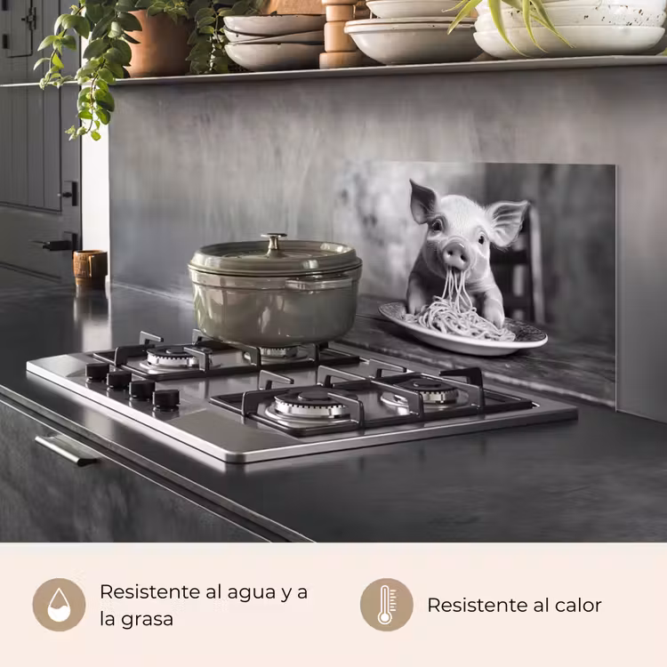 Salpicaderos de cocina - Cerdo - Lindo - Espagueti - Blanco y negro - Animal — 2