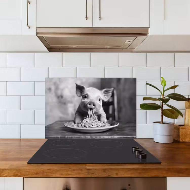 Salpicaderos de cocina - Cerdo - Lindo - Espagueti - Blanco y negro - Animal — 3