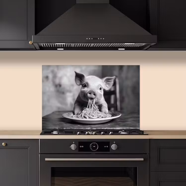 Salpicaderos de cocina - Cerdo - Lindo - Espagueti - Blanco y negro - Animal — 5