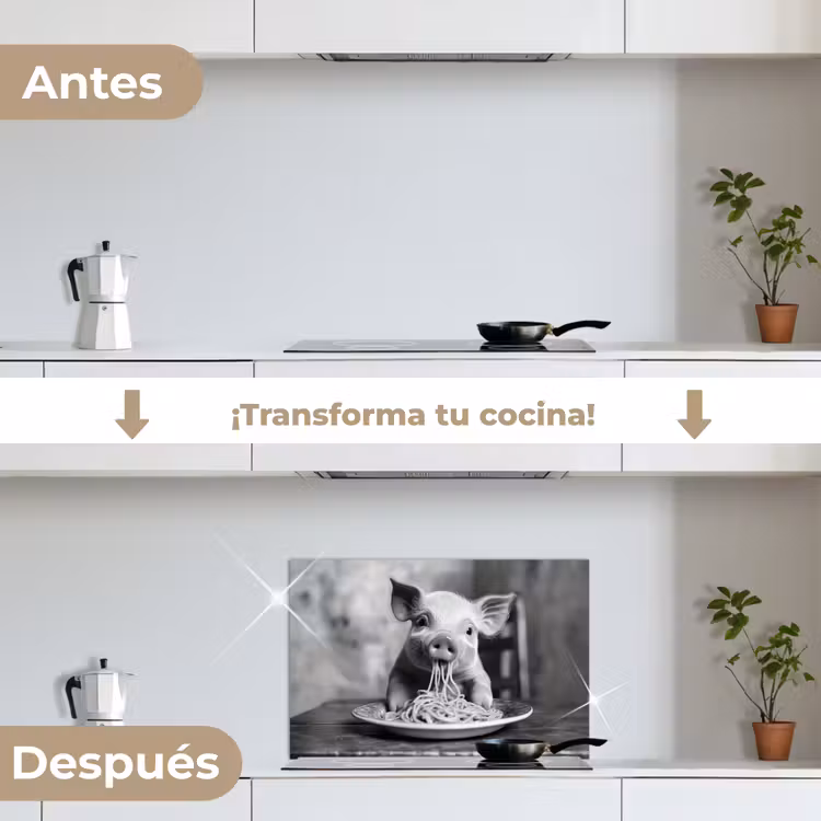 Salpicaderos de cocina - Cerdo - Lindo - Espagueti - Blanco y negro - Animal — 7