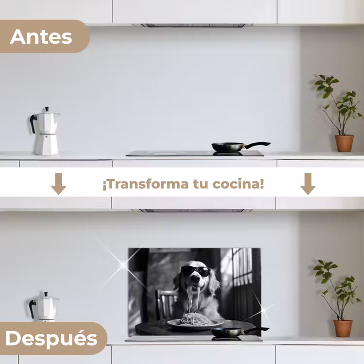 Salpicaderos de cocina - Golden Retriever - Perro - Alegre - Plato espaguetis - Negro - blanco — 7