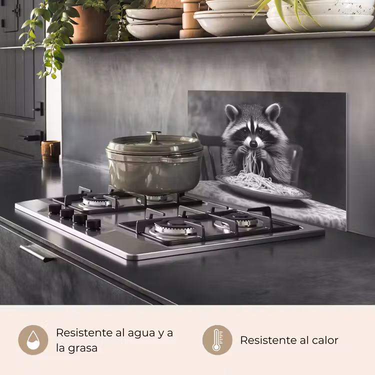 Salpicaderos de cocina - Mapache - Lindo - Pasta - Mantel - Negro - Blanco — 2
