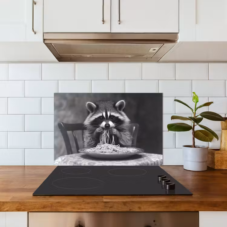 Salpicaderos de cocina - Mapache - Lindo - Pasta - Mantel - Negro - Blanco — 3