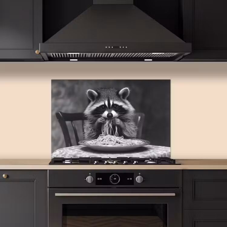 Salpicaderos de cocina - Mapache - Lindo - Pasta - Mantel - Negro - Blanco — 5
