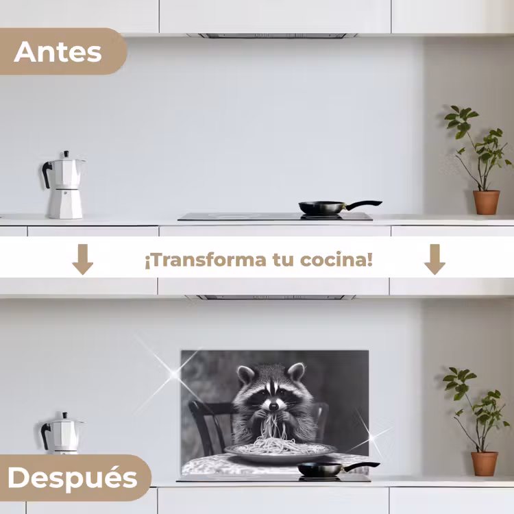 Salpicaderos de cocina - Mapache - Lindo - Pasta - Mantel - Negro - Blanco — 7