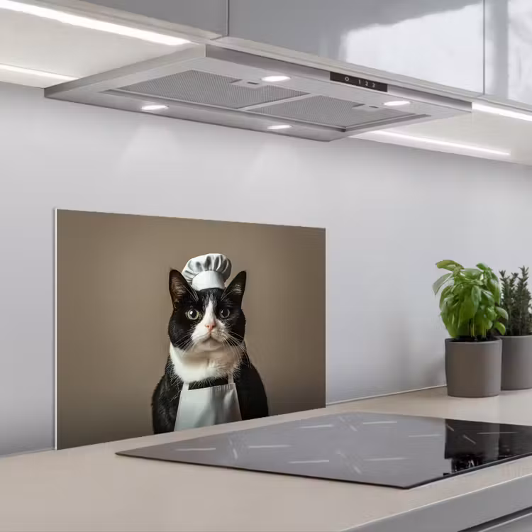 Salpicaderos de cocina - Gato - Ropa de cocinero - Negro - Blanco — 1